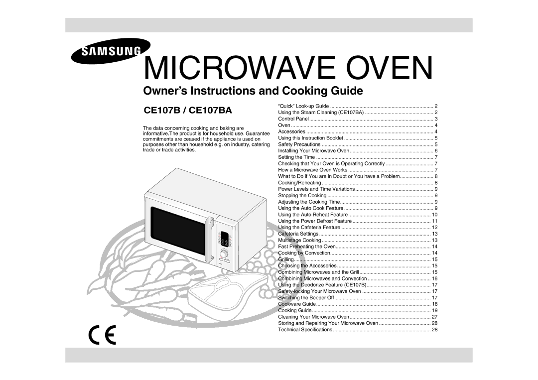 Samsung CE107BA-S/XEH manual Microwave Oven 