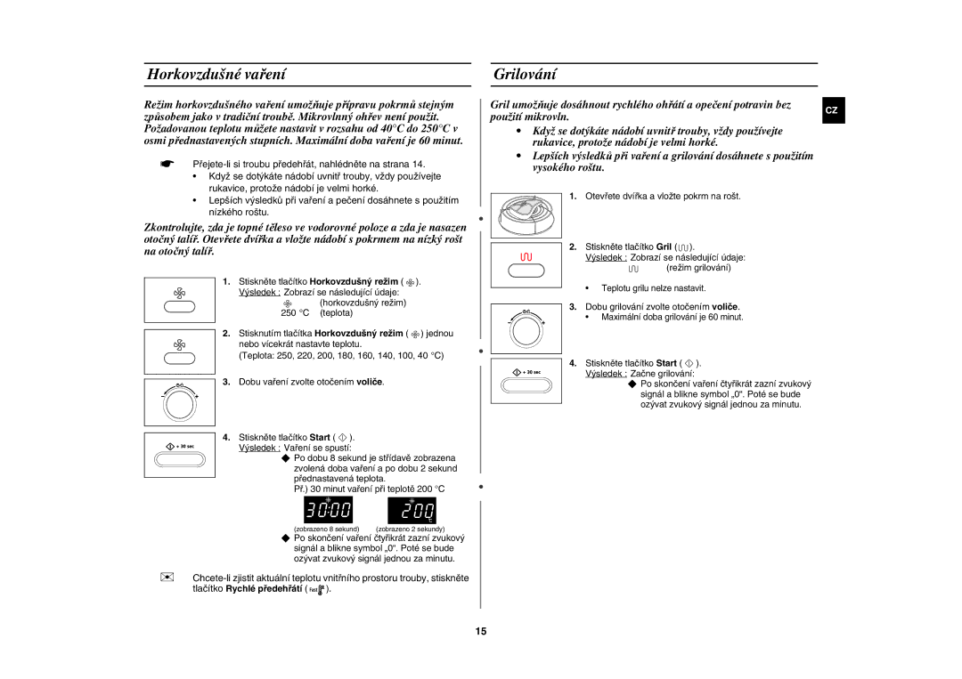 Samsung CE107BA-S/XEH manual Horkovzdušné vaření, Grilování 