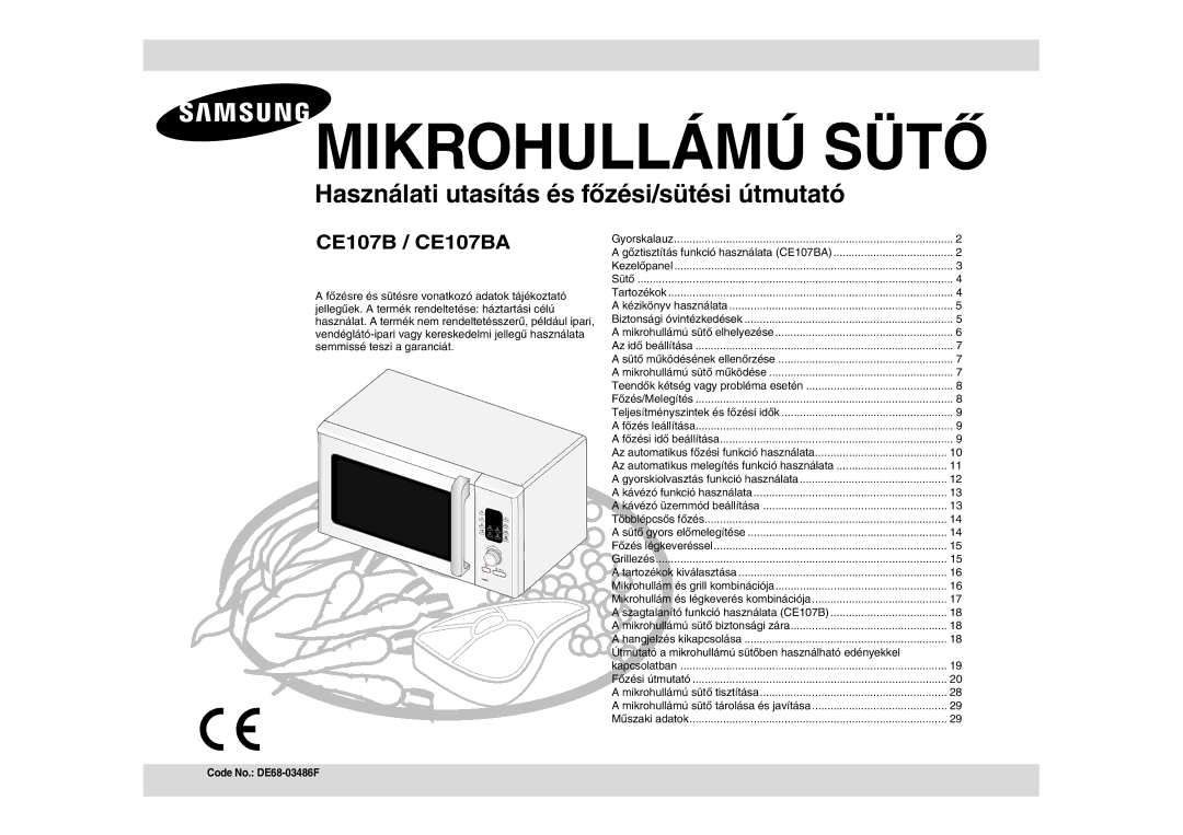 Samsung CE107BA-S/XEH manual Mikrohullámú Sütő 