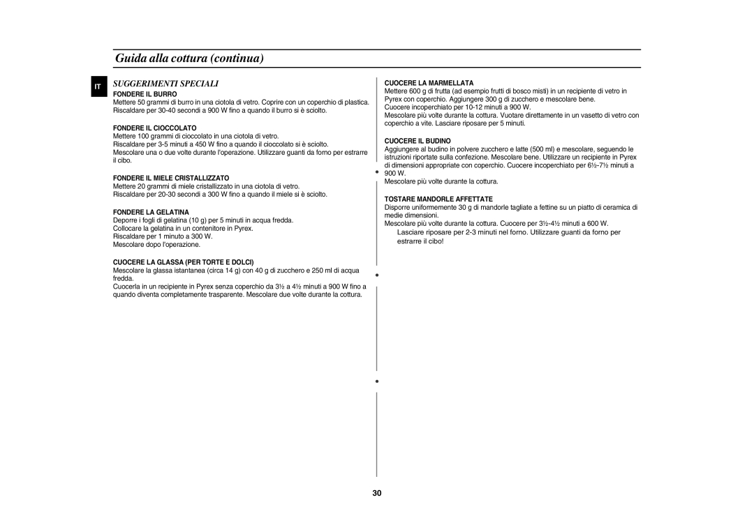 Samsung CE107BT/XET, CE107BT-S/XET manual Suggerimenti Speciali, Fondere IL Burro 