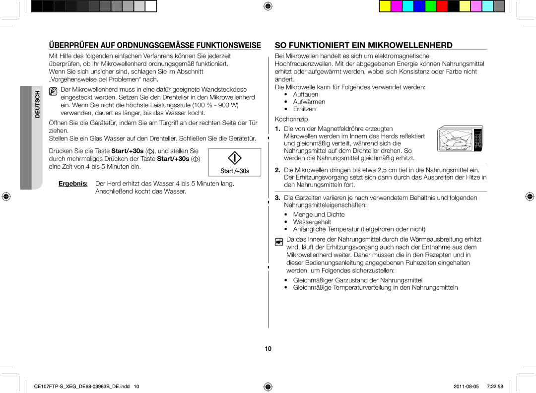 Samsung CE107FT-B/XEG manual Überprüfen auf ordnungsgemäSSe Funktionsweise, So funktioniert ein Mikrowellenherd 