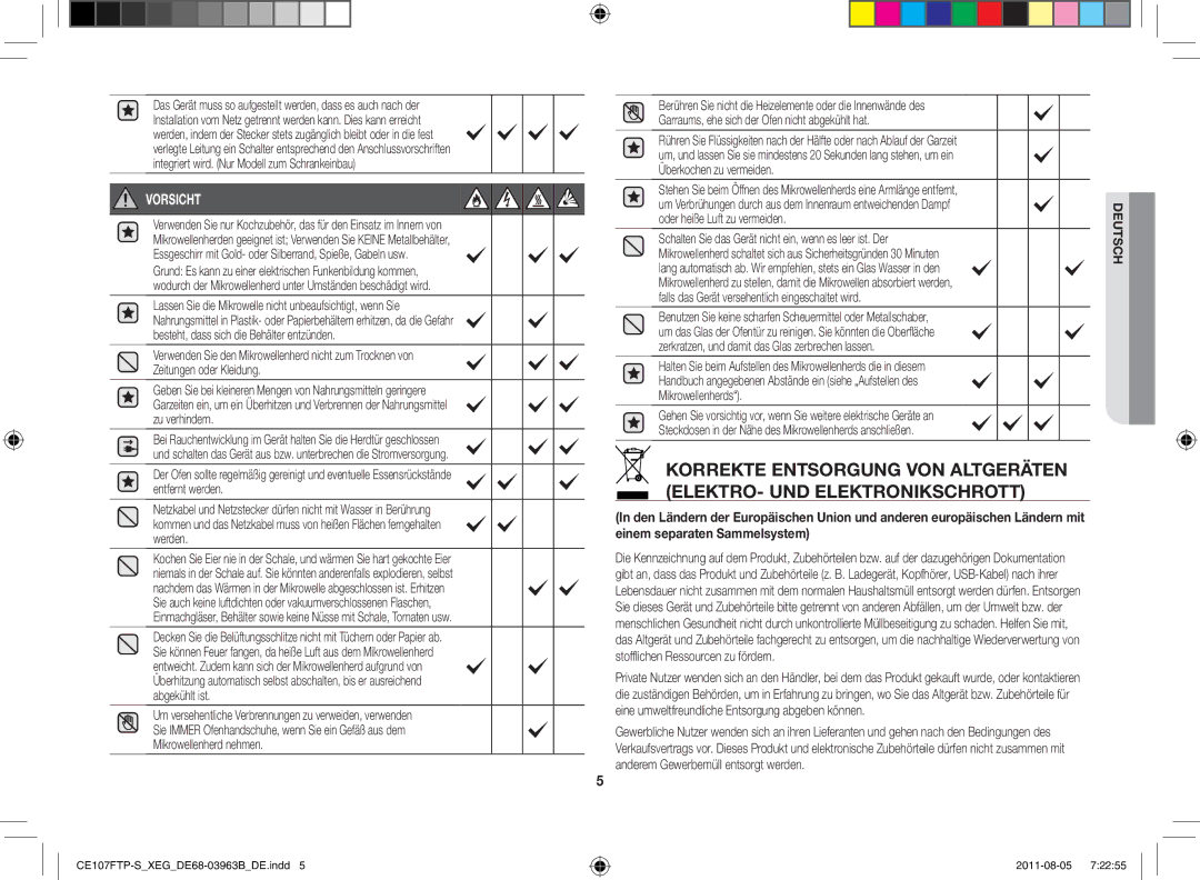 Samsung CE107FT-B/XEG manual Oder heiße Luft zu vermeiden, Falls das Gerät versehentlich eingeschaltet wird 