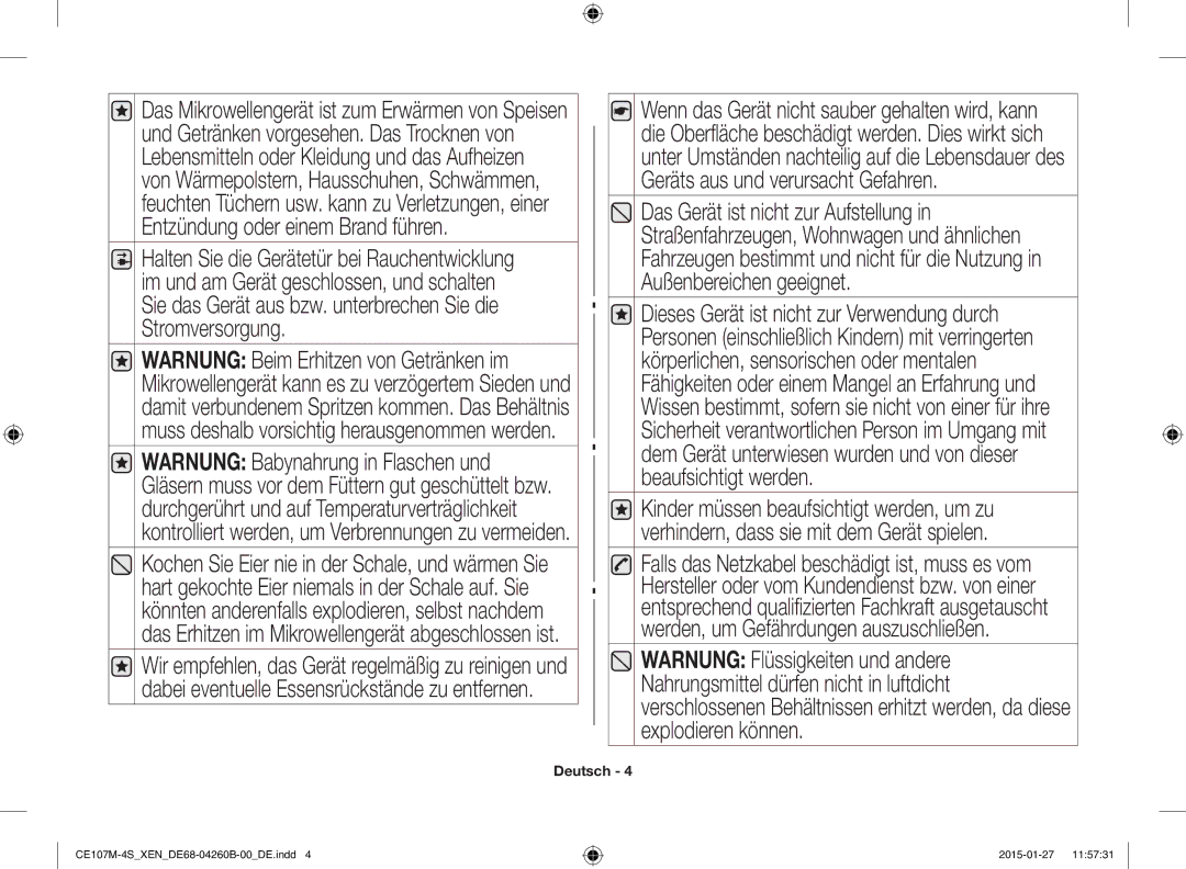 Samsung CE107M-4S/XEN, CE107MST-4/XEN manual Deutsch 