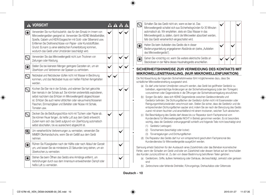 Samsung CE107M-4S/XEN, CE107MST-4/XEN Zeitungen oder Kleidung, Verwenden Sie das Mikrowellengerät nicht zum Trocknen von 