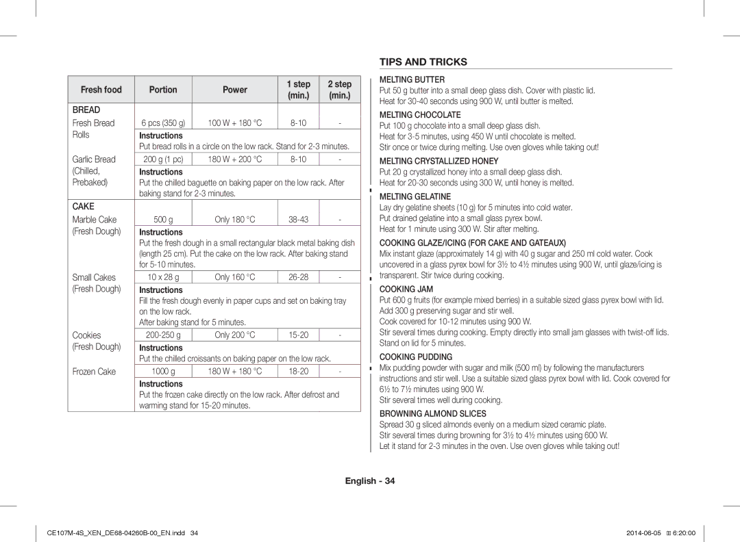 Samsung CE107M-4S/XEN, CE107MST-4/XEN manual Tips and Tricks 