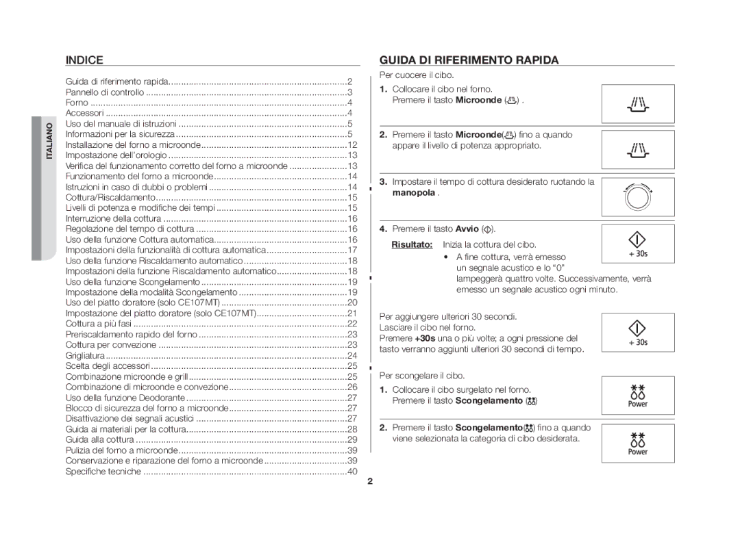 Samsung CE107MT-3B/XET manual Guida di riferimento rapida, Manopola 