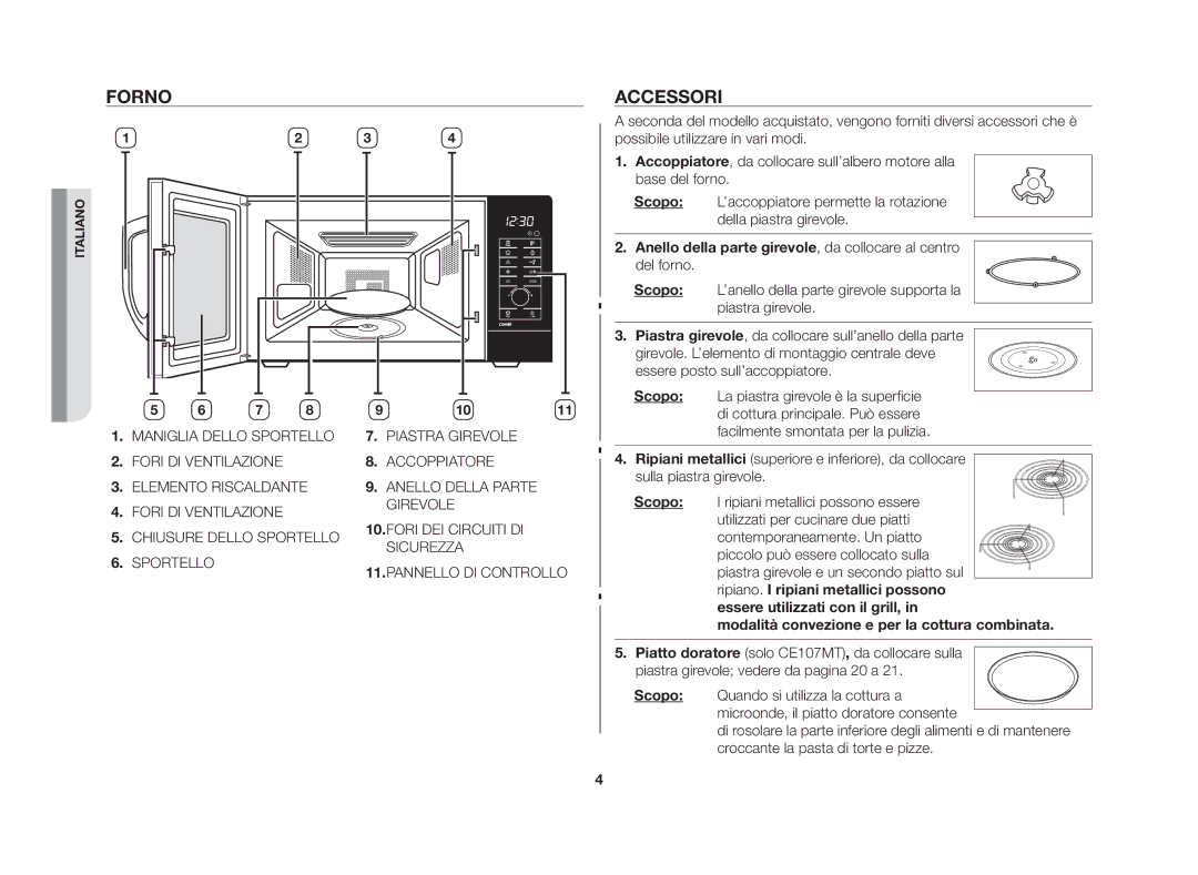 Samsung CE107MT-3B/XET manual Forno, Accessori 