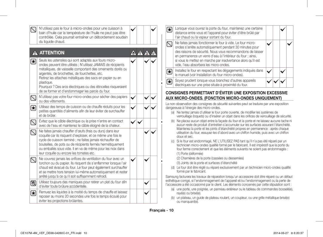 Samsung CE107MT-4B/XEF, CE107M-4W/XEF manual CE107M-4WXEFDE68-04260C-01FR.indd 2014-05-27 62037 
