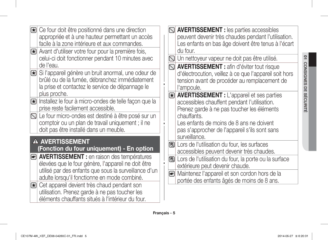 Samsung CE107M-4W/XEF, CE107MT-4B/XEF manual Fonction du four uniquement En option 