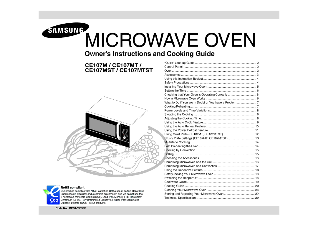 Samsung CE107MTST/ELE manual Microwave Oven, Code No. DE68-03638E 