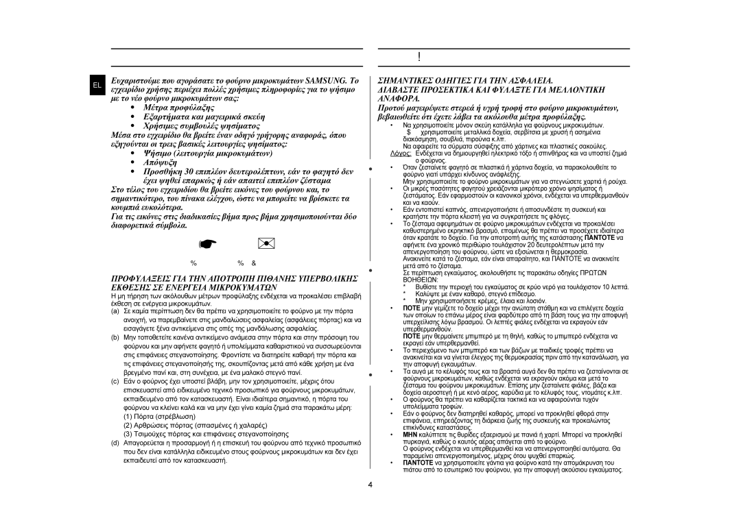 Samsung CE107MTST/ELE manual Χρήση του εγχειριδίου οδηγιών, Μέτρα προφύλαξης, Σημαντικό Σημείωση 