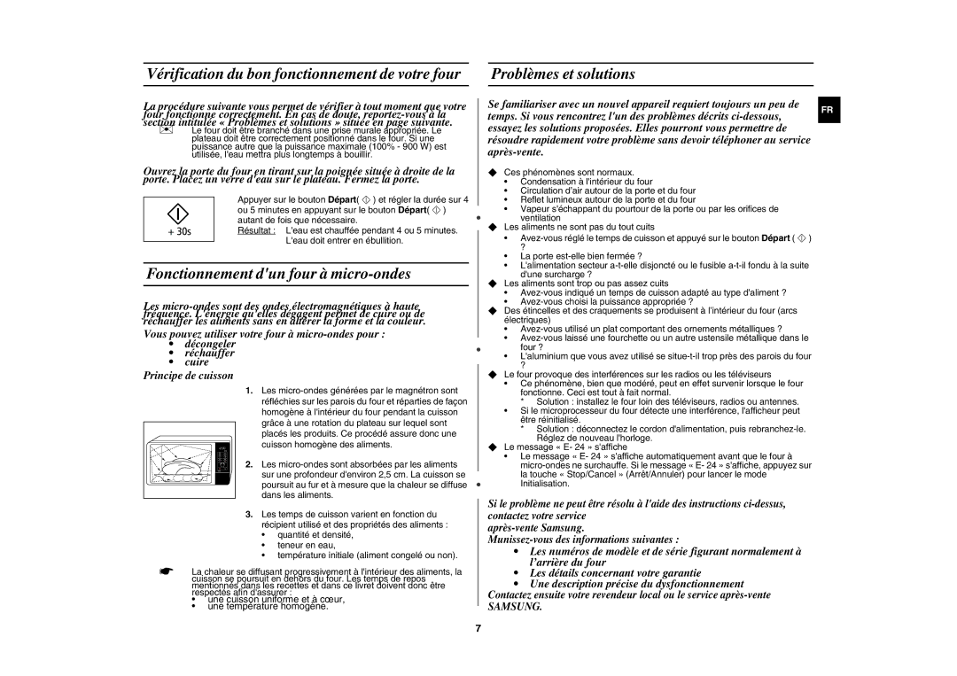 Samsung CE107MTST/XEF manual Problèmes et solutions, Fonctionnement dun four à micro-ondes, Samsung 