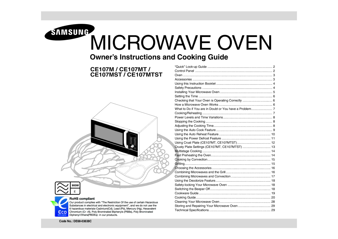 Samsung CE107MTST/XEU manual Microwave Oven, Code No. DE68-03638C 