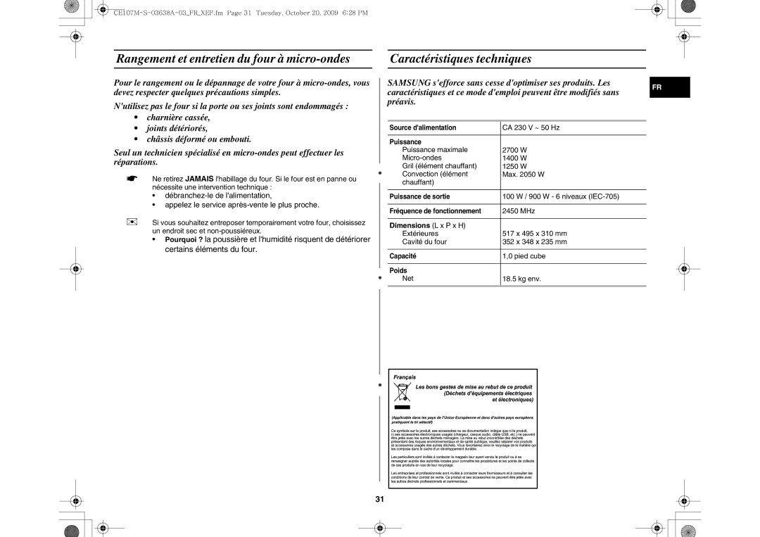 Samsung CE107MT-3B/XEF, CE107MT/XEF, CE107M-S/XEF, CE107M-3B/XEF manual Dimensions L x P x H 