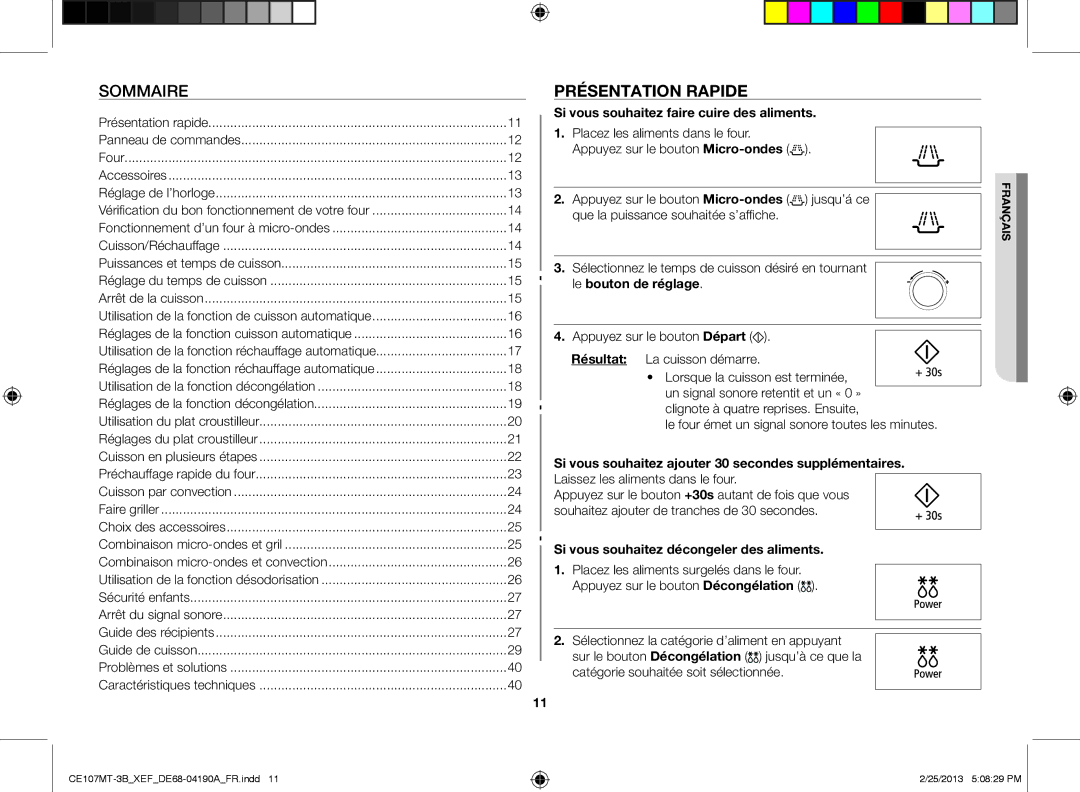 Samsung CE107MT-3B/XEF, CE107MT/XEF Présentation rapide, Si vous souhaitez faire cuire des aliments, Le bouton de réglage 