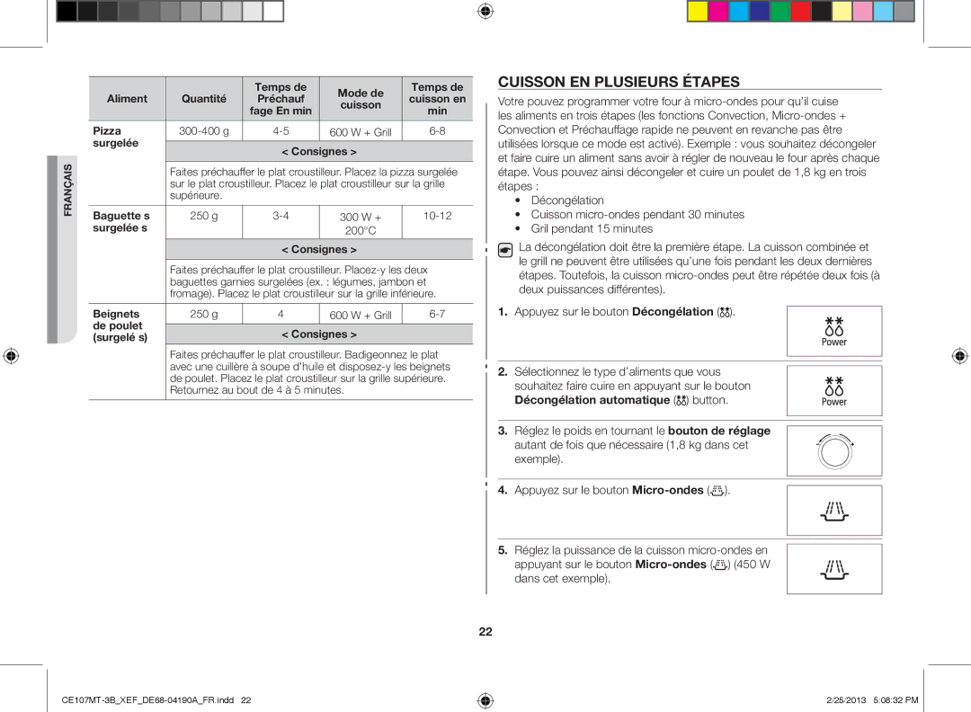 Samsung CE107MT/XEF, CE107MT-3B/XEF manual Cuisson en plusieurs étapes 