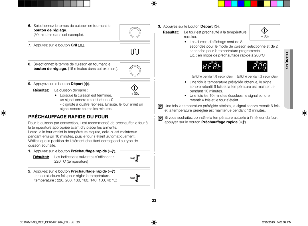 Samsung CE107MT-3B/XEF, CE107MT/XEF manual Préchauffage rapide du four, Bouton de réglage 