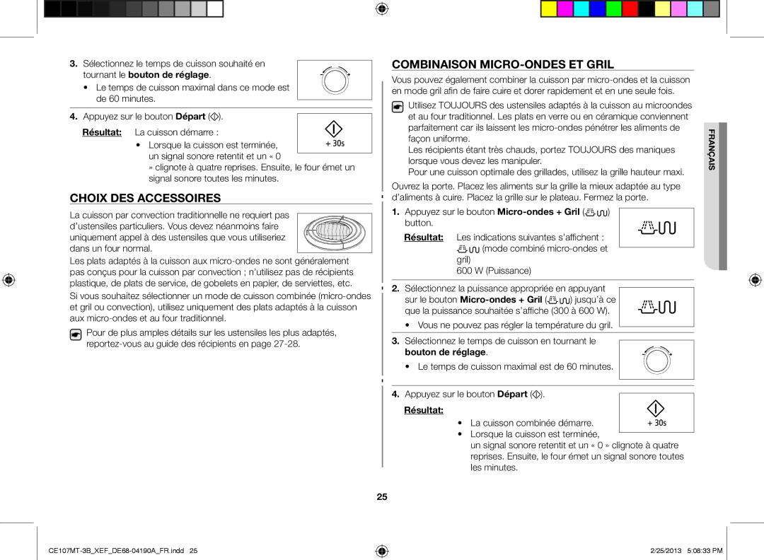 Samsung CE107MT-3B/XEF Choix des accessoires, Combinaison micro-ondes et gril, Tournant le bouton de réglage, Jusqu’à ce 