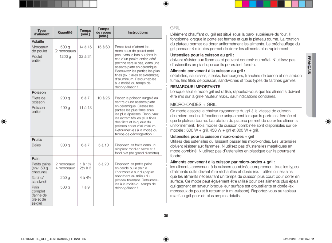 Samsung CE107MT-3B/XEF, CE107MT/XEF manual MICRO-ONDES + Gril 