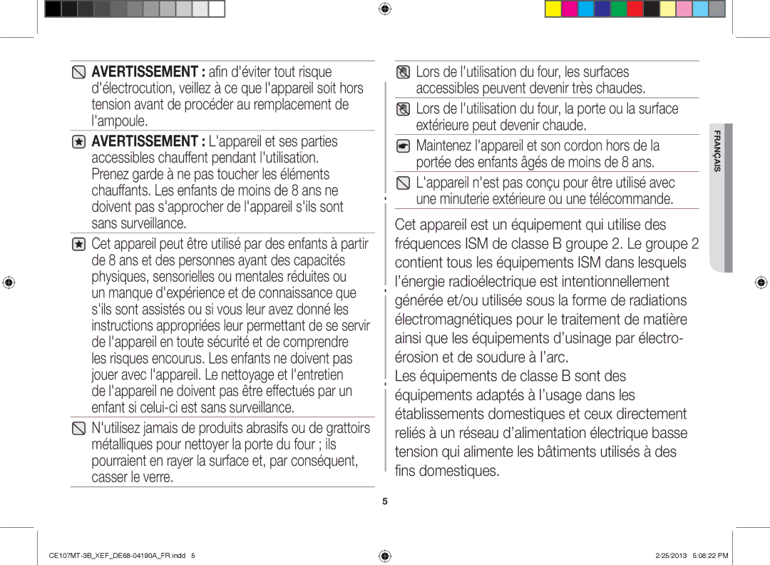 Samsung CE107MT-3B/XEF, CE107MT/XEF manual Français 