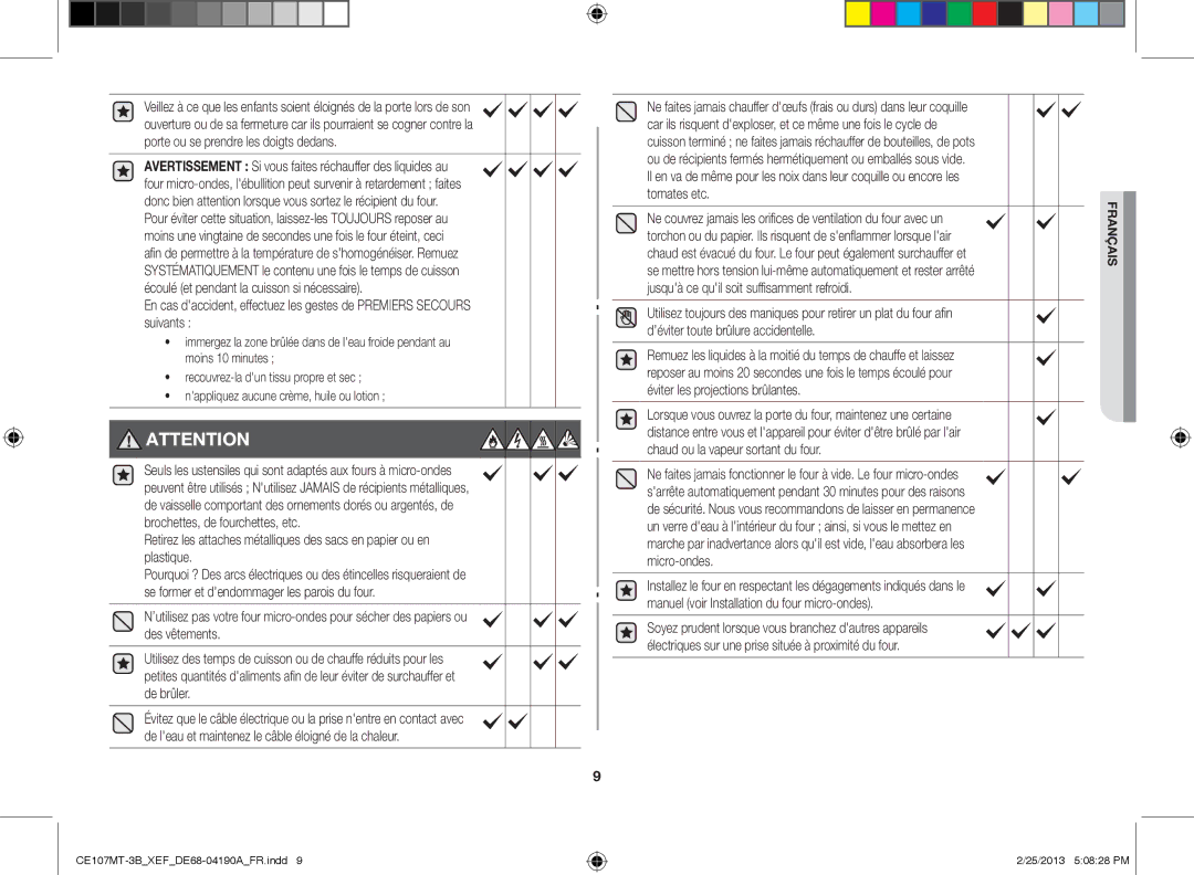 Samsung CE107MT-3B/XEF, CE107MT/XEF manual Français 