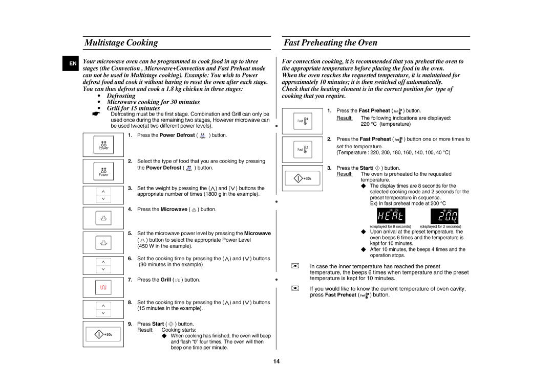 Samsung CE107V/XEH, CE107V-B/XEO manual Multistage Cooking Fast Preheating the Oven 