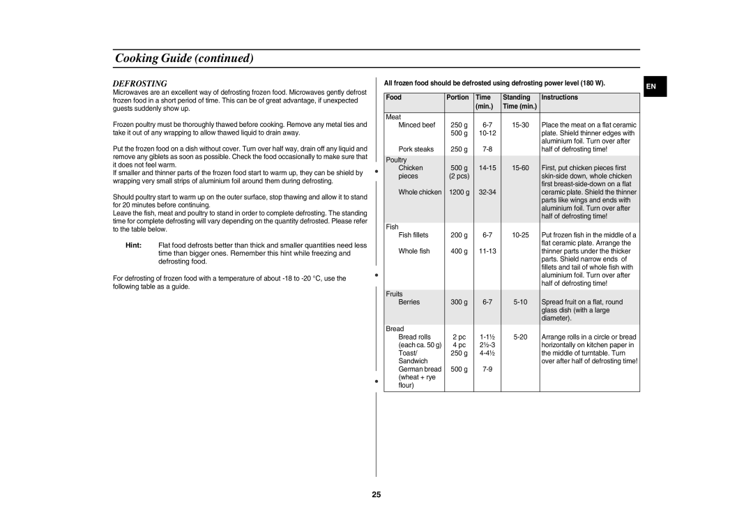 Samsung CE107V-B/XEO, CE107V/XEH manual Defrosting 