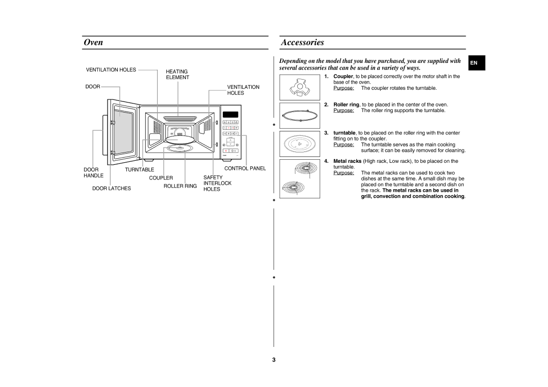 Samsung CE107V-B/XEO, CE107V/XEH manual Oven, Accessories 