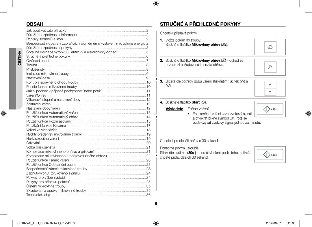 Samsung CE107V/XEH, CE107V-B/XEO manual Stručné a Přehledné Pokyny, Výsledek 