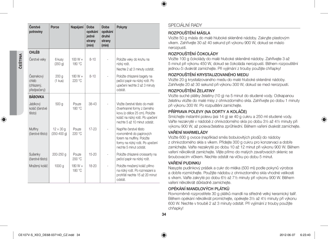 Samsung CE107V/XEH, CE107V-B/XEO manual Speciální Rady 