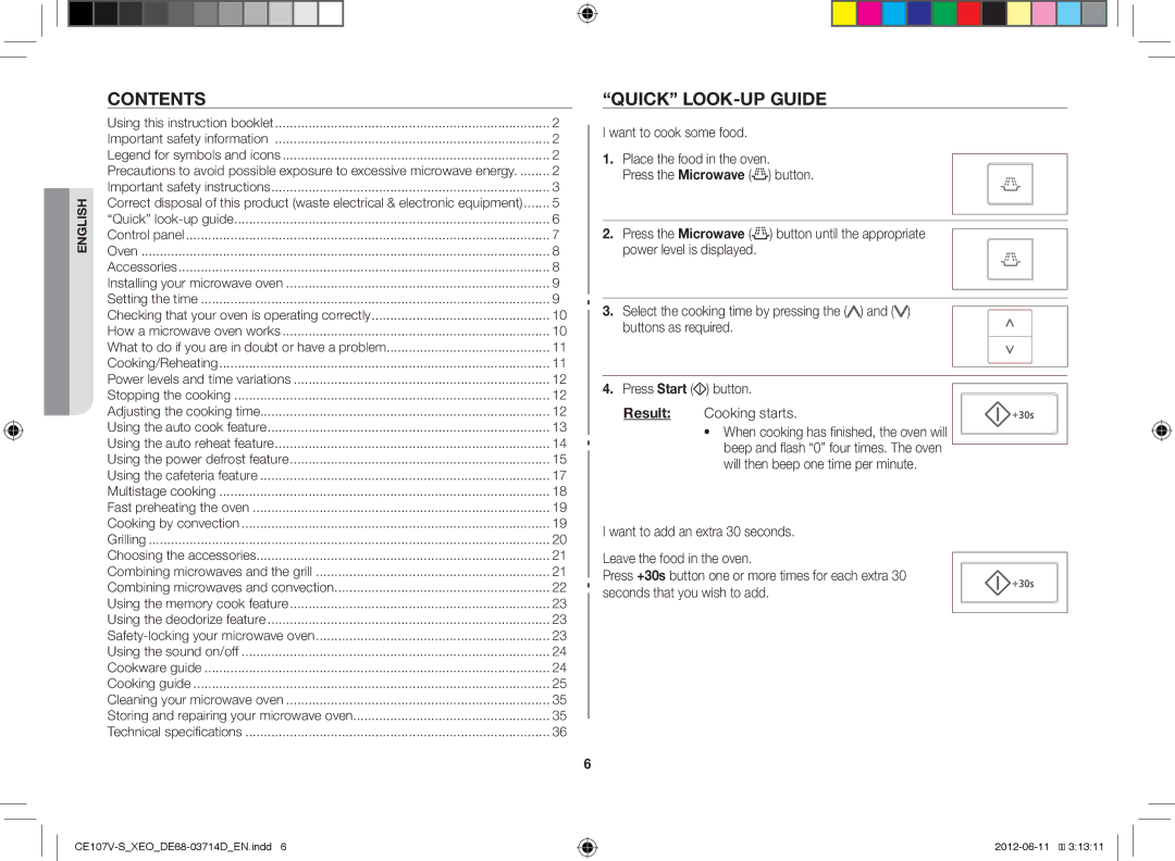 Samsung CE107V/XEH, CE107V-B/XEO manual Contents, Quick LOOK-UP Guide 