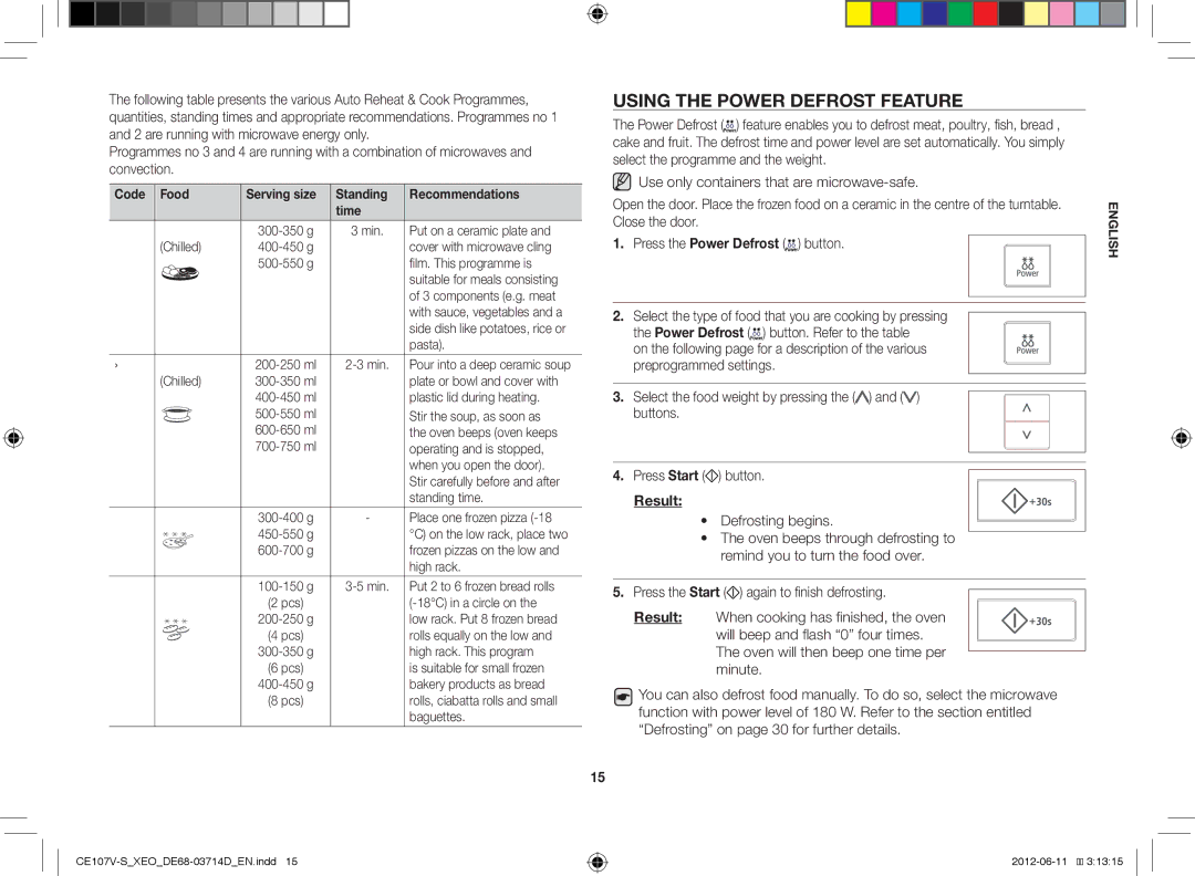 Samsung CE107V-B/XEO, CE107V/XEH manual Using the Power Defrost Feature, Result 