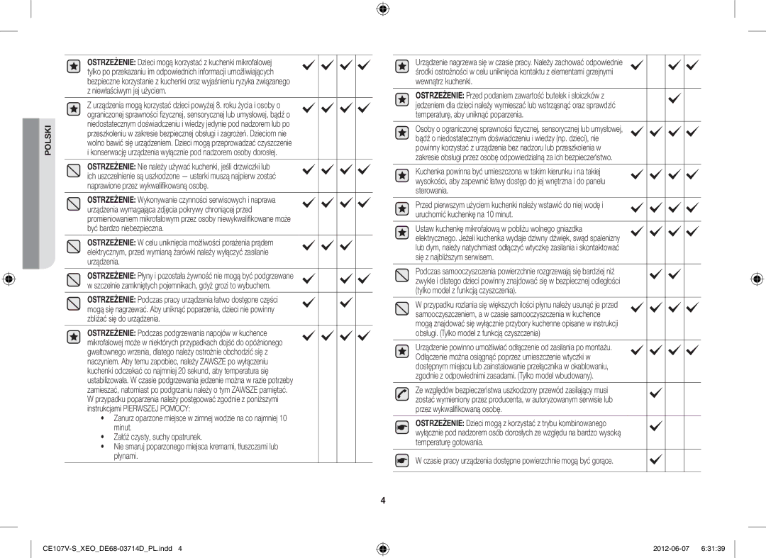 Samsung CE107V/XEH, CE107V-B/XEO manual Polski 