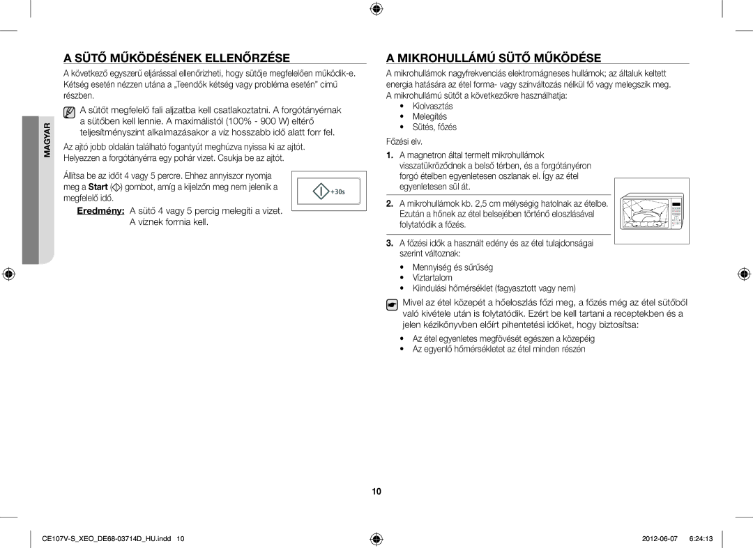 Samsung CE107V/XEH Sütő Működésének Ellenőrzése, Mikrohullámú Sütő Működése, Kiolvasztás Melegítés Sütés, főzés Főzési elv 