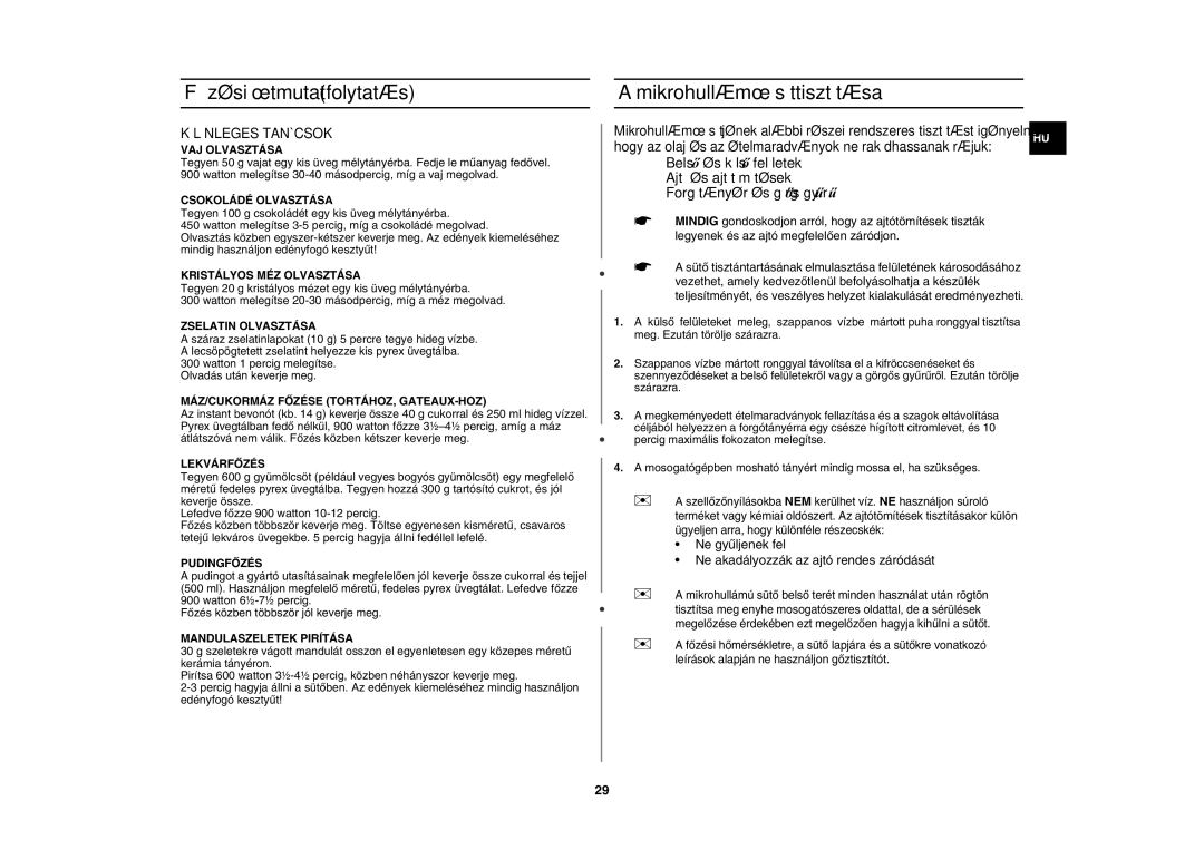 Samsung CE107V-B/XEO, CE107V/XEH manual Mikrohullámú sütő tisztítása, Különleges Tanácsok 