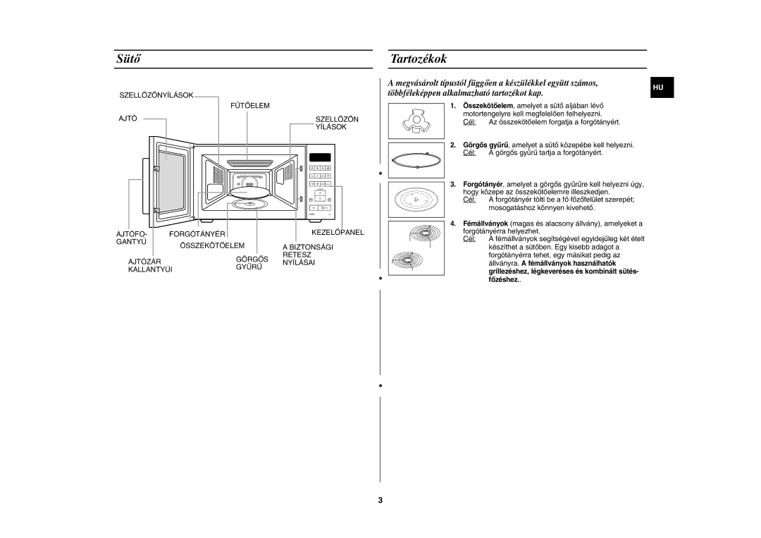 Samsung CE107V-B/XEO, CE107V/XEH manual Sütő, Tartozékok 