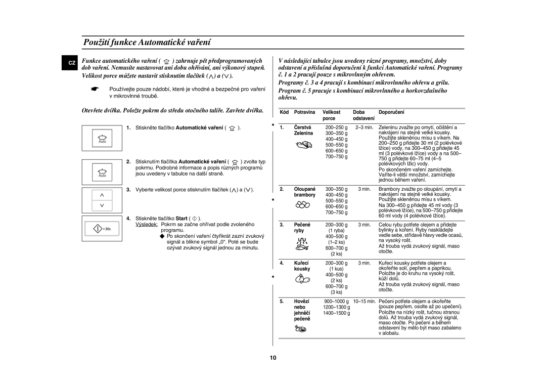 Samsung CE107V/XEH manual Použití funkce Automatické vaření 