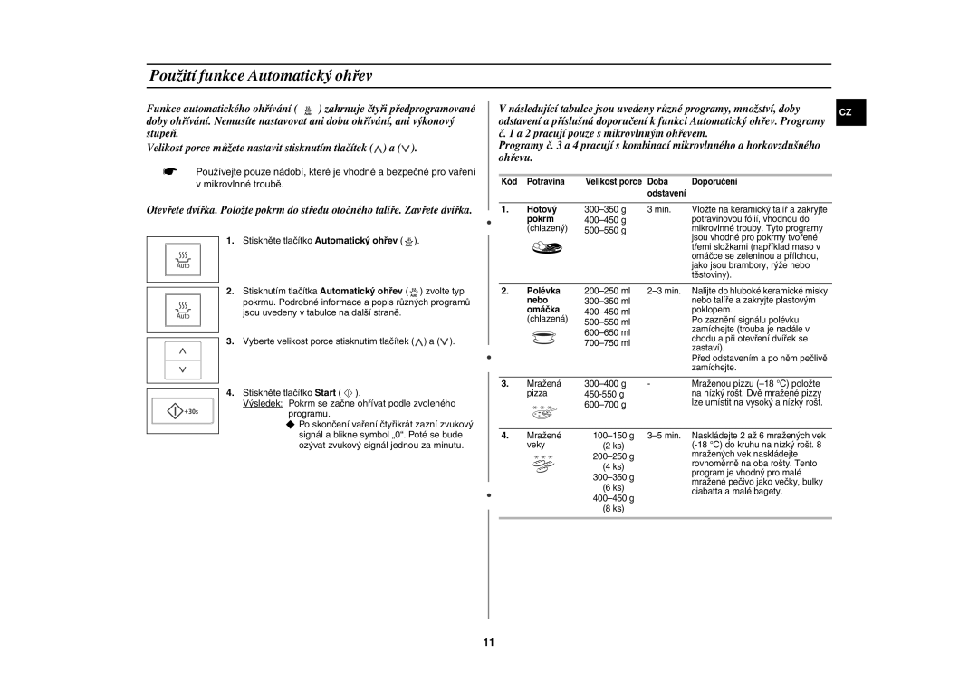 Samsung CE107V/XEH manual Použití funkce Automatický ohřev 