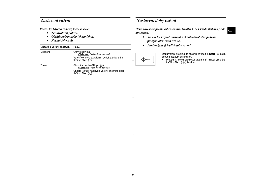 Samsung CE107V/XEH manual Zastavení vaření, Nastavení doby vaření, Pak…, Chcete-li vaření zastavit… 