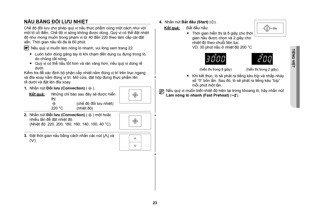 Samsung CE107V/XSV manual Nấu bằng đối lưu nhiệt, Nhấn nút Đối lưu Convection 