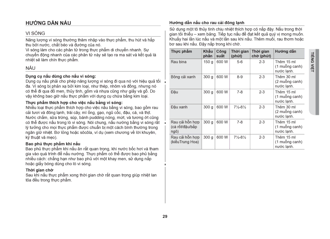 Samsung CE107V/XSV manual Hướng dẫn nấu, VI Sóng, Nấu 