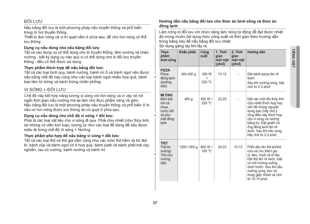 Samsung CE107V/XSV manual Đối Lưu, VI Sóng + ĐỐI LƯU 