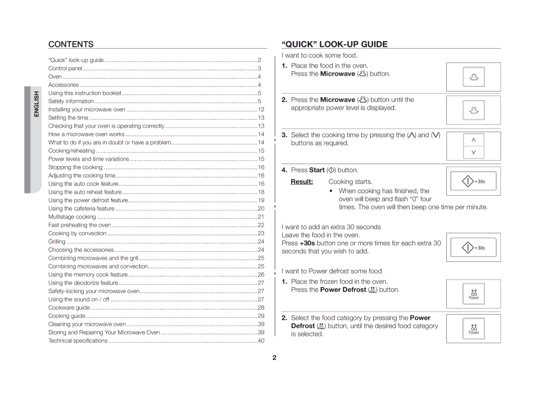 Samsung CE107V/XSV manual Contents, Quick look-up guide 