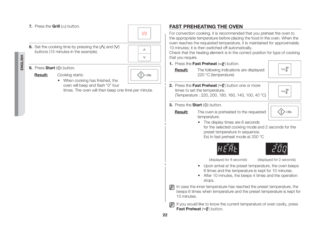 Samsung CE107V/XSV manual Fast preheating the oven 