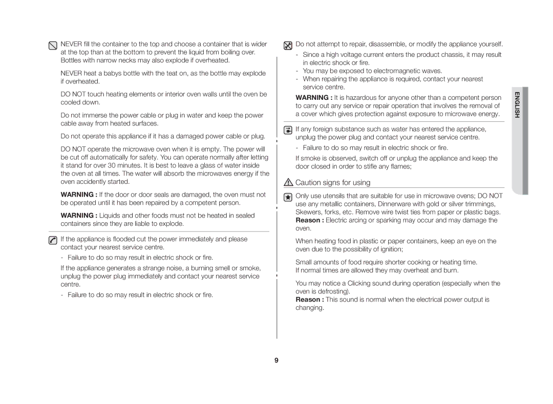 Samsung CE107V/XSV manual English 