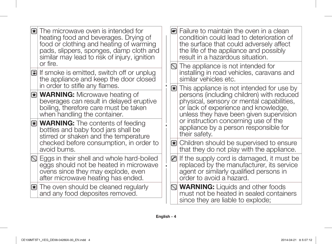 Samsung CE109MTST1/XEG manual English 