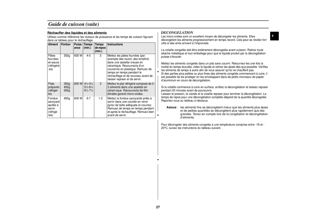 Samsung CE1110/XEN manual Decongelation 