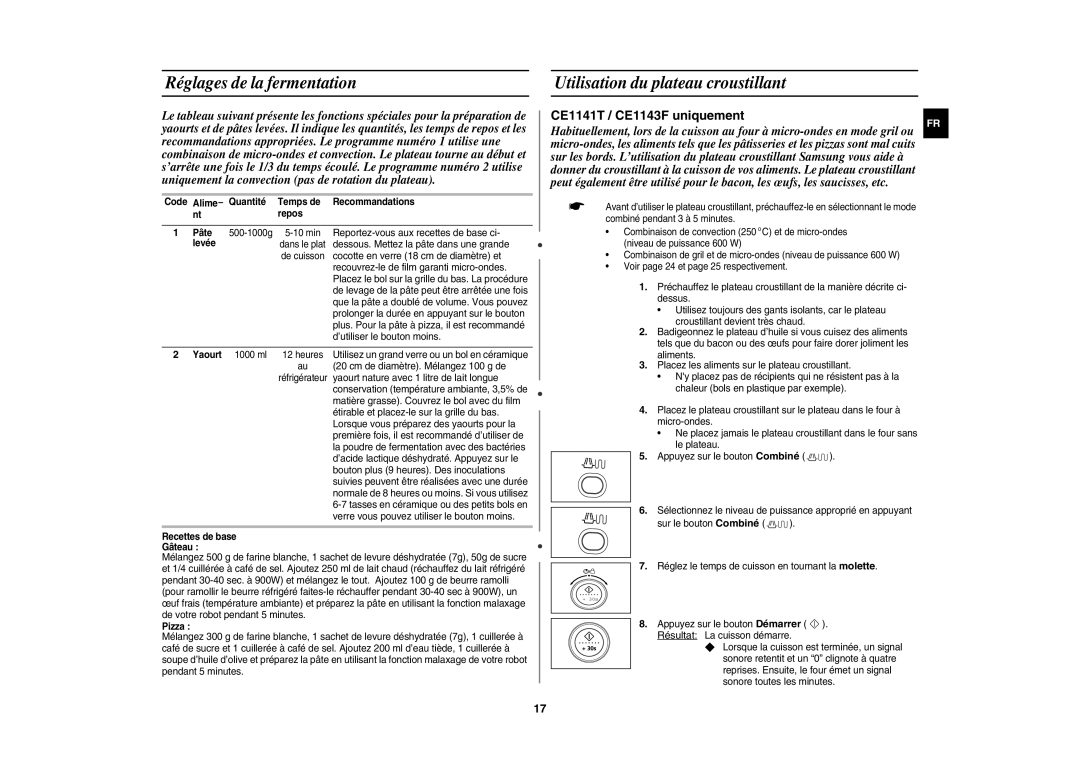 Samsung CE1140/XEF manual Réglages de la fermentation, Utilisation du plateau croustillant 