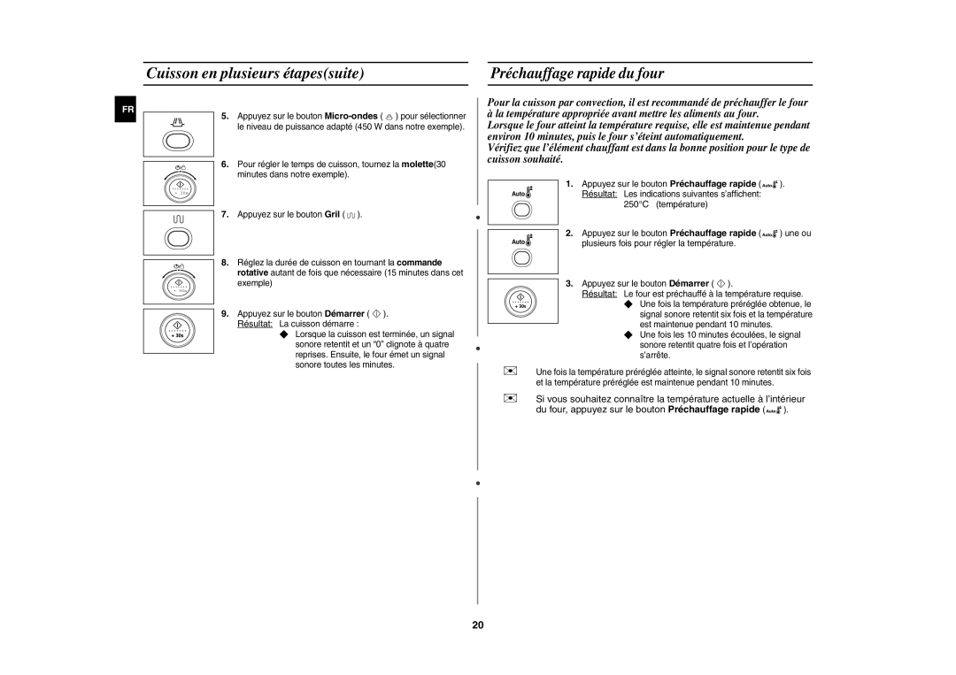 Samsung CE1140/XEF manual Cuisson en plusieurs étapessuite, Préchauffage rapide du four 