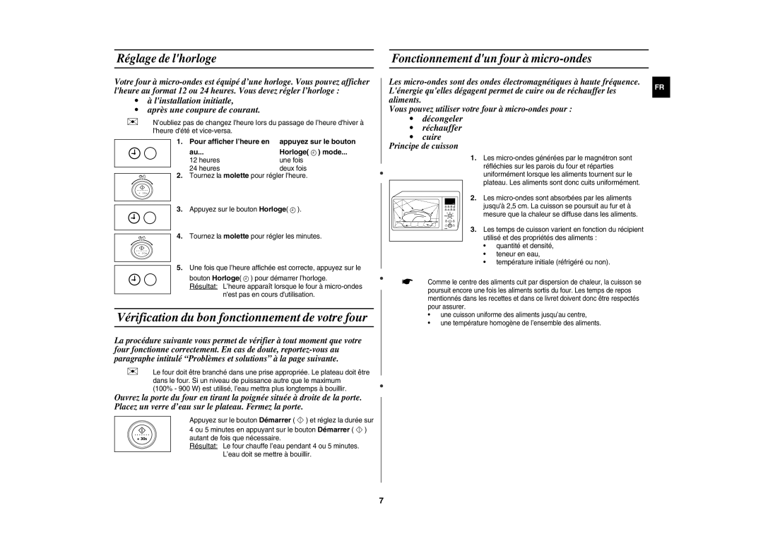 Samsung CE1140/XEF manual Vérification du bon fonctionnement de votre four, Horloge mode 